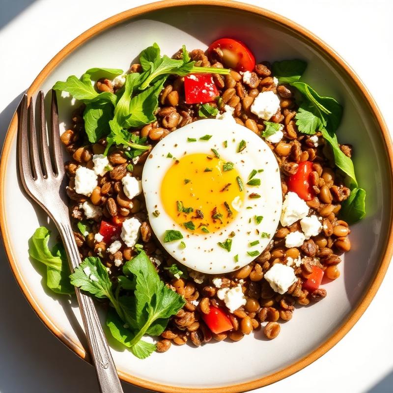 Recette équilibrée Wellivo — Salade lentilles, œuf & feta