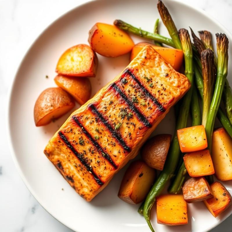 Recette équilibrée Wellivo — Saumon patate douce & légumes